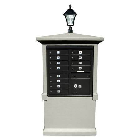 QUALARC Mailbox Center, Tall pedestal, Slate Gray Color w/Bayview Solar Lamp EVMC-TALL-GY-SL